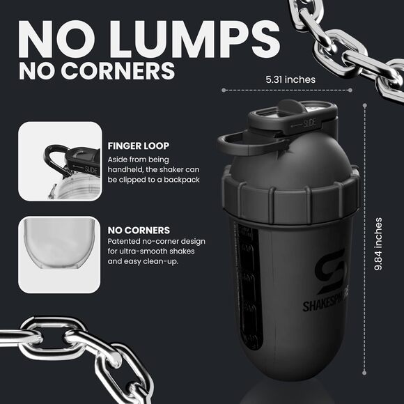 NWT SHAKESPHERE 24oz Protein Shaker Bottle BPA-Free, Leak Proof, Matte Black - Picture 2 of 7